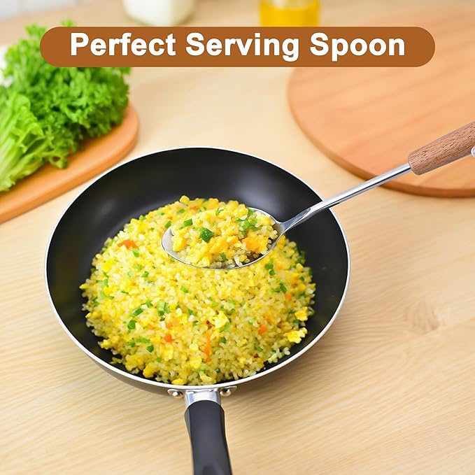 FJNATINH Stainless Steel Kitchen Utensils Set with Wood Handle Nonstick Stainless Steel Cooking Utensils Set with Turners,Spatula,Ladle,Skimmer,Solid Spoon,Pasta-Ruum Studio Home