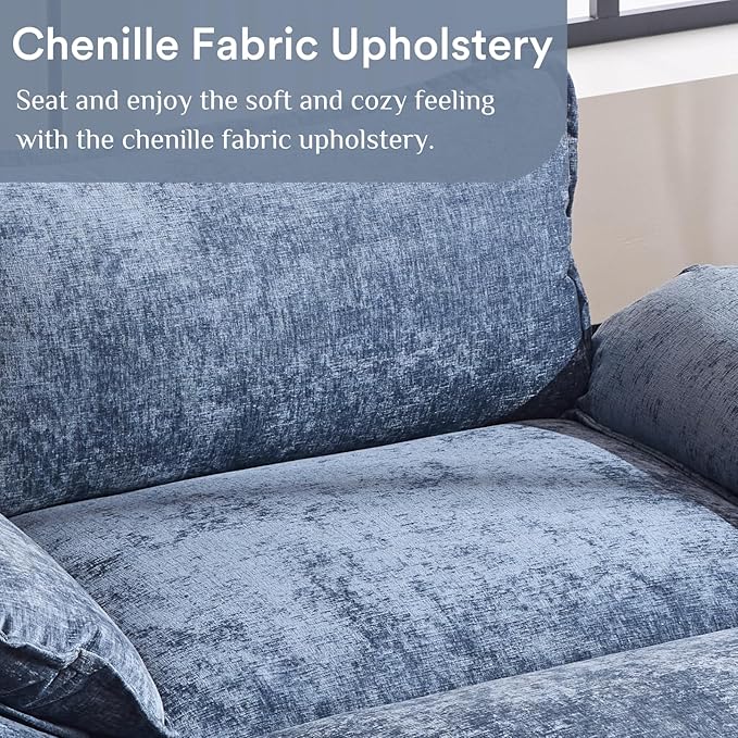 Karl home Oversized Accent Chair Chenille Sofa with Chaise, Modern Sofa Chair with Removable Ottoman Modular 1-Seater Couch and 2-Layer Ottoman for Living Room, Apartment, Studio, Dusty-Blue-Ruum Studio Home