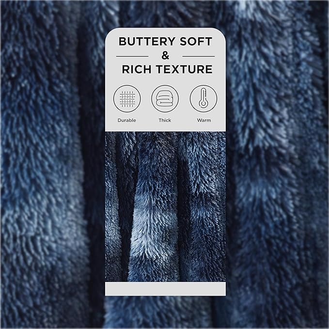Bedsure GentleSoft Fluffy Tie Dye Navy Blue Blankets Queen Size for Bed, Thick Sherpa Faux Fur Fleece Fuzzy Plush Winter Warm Soft Queen Blankets, Bedroom Decor Blue Cozy Gifts for Women Men, 90x90-Ruum Studio Home