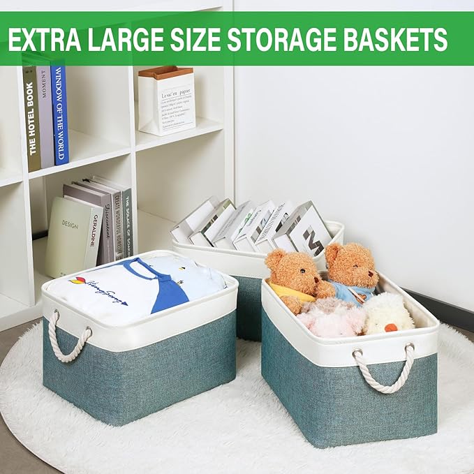 Bidtakay Fabric Storage Baskets for Shelves 3 Pack Large Storage Bins for Organizing Linen Collapsible Organizer for Closet-Deep Green-Ruum Studio Home