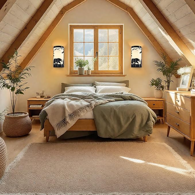 Wall Sconce Light,Bear Metal Cream Parchment Farmhouse Wall Sconces Set of Two,Rustic Black Matte Hallway Sconces Wall Lighting,Vintage Wall Mount Lamp,Wall Lights for Living Room,Bedroom-Ruum Studio Home