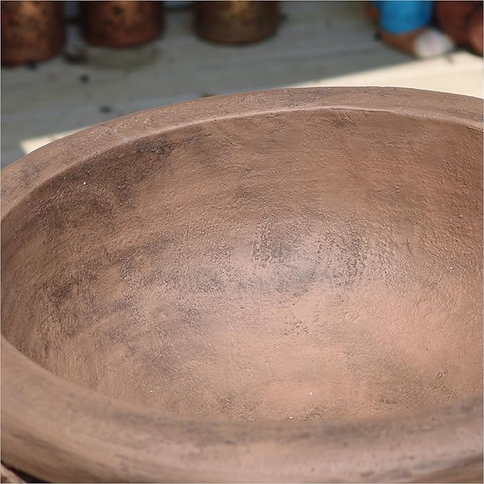 Vintage Garden Urn Planter with Pedestal, Cement and Fiber, Maked Bronze Color, Decorative Leaf Pattern, 30 Inch Height, Wrap Foam Safely Delivered from Local Warehouse (Bronze)-Ruum Studio Home