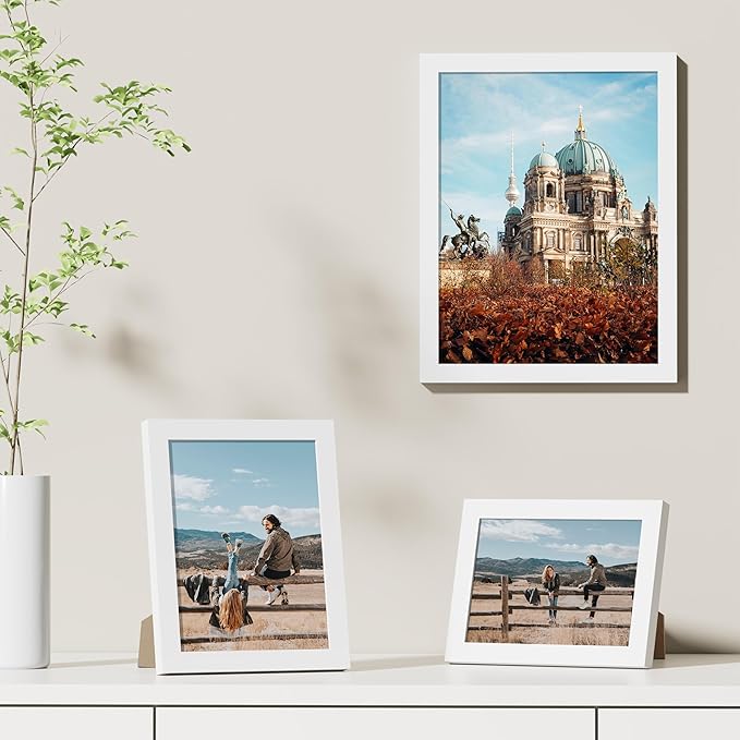 Vittanly 9x12 Picture Frames Set of 9, Shatter Resistant Plexiglass, Display 6x8 Pictures with Mat or 9x12 without Mat, Photo Frames for Wall or Tabletop, Engineered Wood, White-Ruum Studio Home