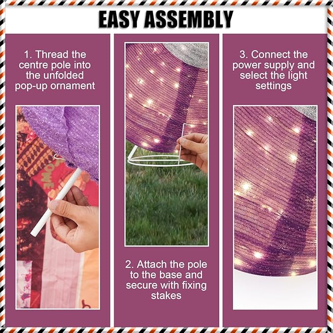 BRIGHTDECK Outdoor Halloween Ornaments, Lighted Pop-Up Outdoor Holiday Ball Decoration with 80 LED Lights, 8 Light Modes, Lighted Collapsible Holiday Decorations for Yard, Home (Purple)-Ruum Studio Home