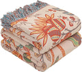 Boho Throw Blanket for Bed-Soft Cotton Rustic Quilt 80"×90",Floral Printed Farmhouse Decor Muslin Bed Blankets for Sofa Couch Chair, Seasons-Ruum Studio Home