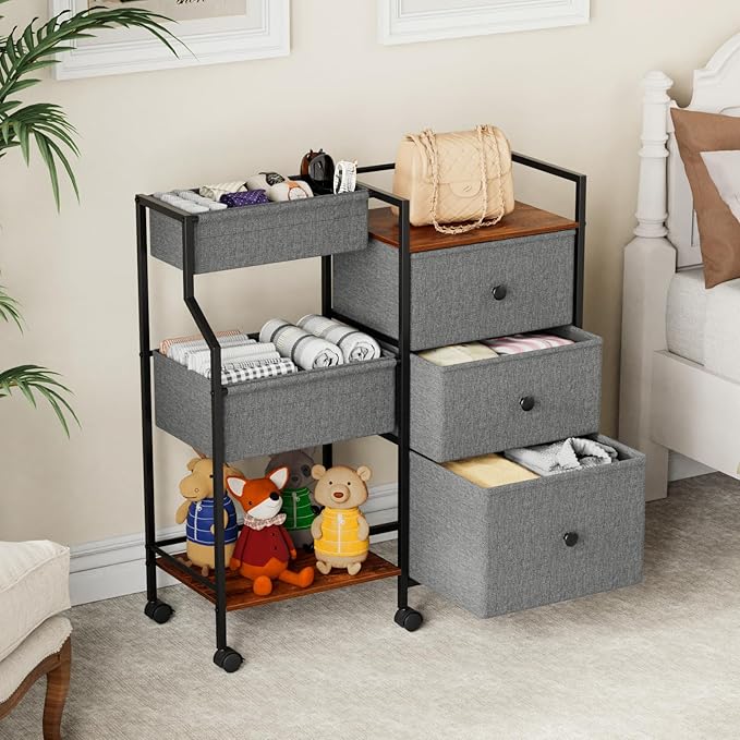 Baby Diaper Caddy Organizer and Storage - 3 Tier Rolling Cart with Dividers and Drawers, Easy To Assemble, Mobile Utility Cart with Wheels for Nursery, Bedroom, Changing Table & Crib-Ruum Studio Home
