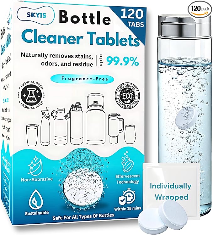 120-pcs Water Bottle Cleaner Tablets, Chlorine-free, Water Bottle cleaner, Tumbler washer and Glass bottle cleaner Removes stubborn stains and Freshens glass bottles and utensils-Ruum Studio Home