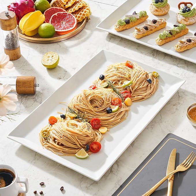 MIECOO Large Serving Platter, 18.5" x 11.5" White Serving Tray, Rectangular Porcelain Plate for Party, Wedding, Birthday, Entertaining, Food, Appetizer, Fruit, Sushi, Dessert-Ruum Studio Home