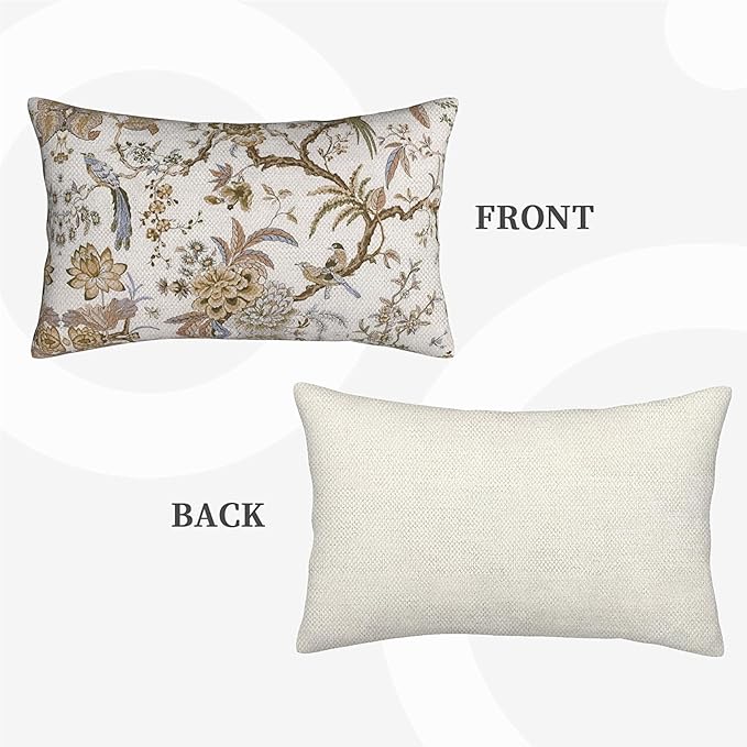 Spring Floral Birds Pillow Covers 12 x 20 Inch Set of 2 for Chinoiserie Flowers Decor Throw Pillows Brown and White Plant Outdoor Decorative Cushion Cases for Couch Bed Decorations-Ruum Studio Home