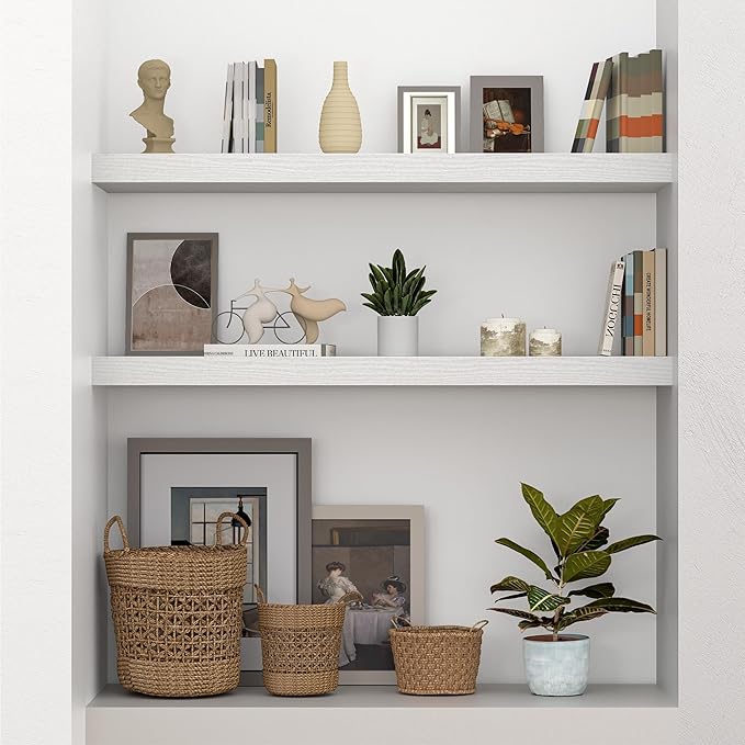 10 inch Deep Wall Shelves 36 inche Long, 1.8 Thick Single Floating Shelf Wall Mounted, Heavy Duty 70 lbs Shelves for Bedroom, Books, Living Room, Kitchen, Office Modern Farmhouse Decor, White-Ruum Studio Home