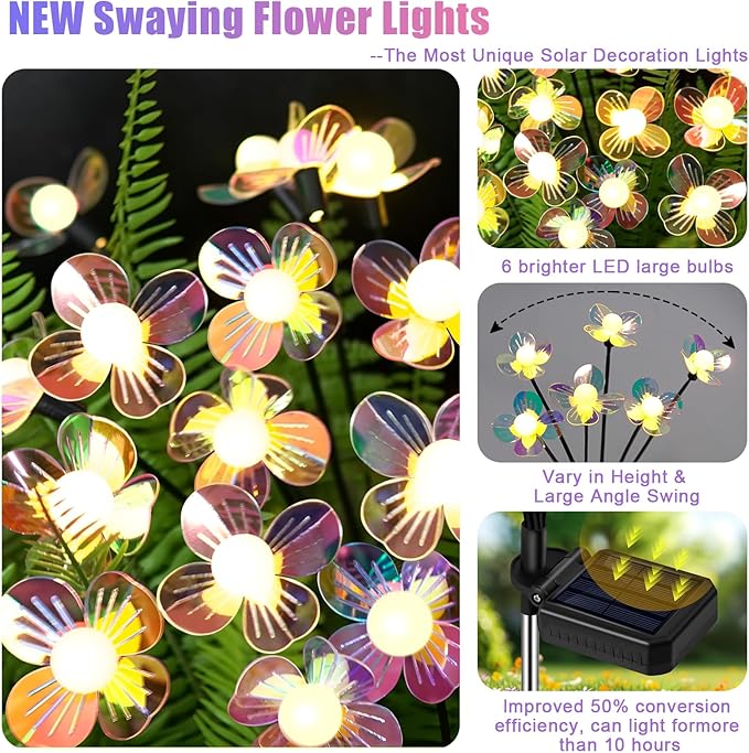 Solar Garden Lights Outdoor, New Upgraded 4-Pack Firefly Solar Lights with Iridescent Petals & Warm White Glow - Waterproof Wind-Swaying Decor for Yard, Patio-Ruum Studio Home
