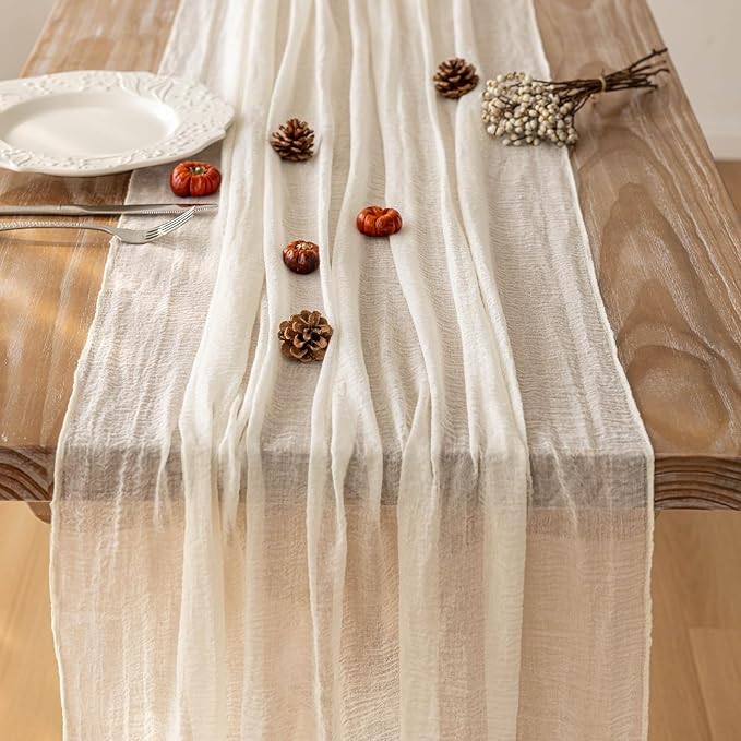 3pcs Ivory Gauze Rustic Cheesecloth Table Runner 120 Inch 10 FT for Wedding Baby Shower Bridal Shower Birthday Engagement Garden Outdoor Party Long Sheer Boho Decorations-Ruum Studio Home