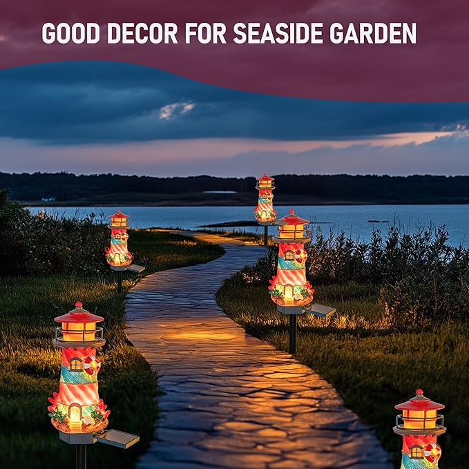 Dazzle Bright Miniature Lighthouse Pathway Decorative Lights, Solar Lights Outdoor Miniature Lighthouse Waterproof Garden Stake Light for Fairy Garden Pathway Lawn Yard Gifts Decoration-Ruum Studio Home