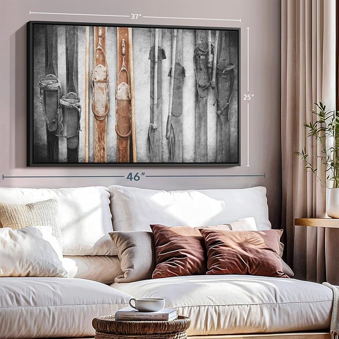 ElephantStock Ski Collection Wall Art - Horizontal Framed Canvas - 1-Piece Bathroom Wall Decor - Photography sports Canvas Print - Brown and Black Decor for Wall - 37" X 25"-Ruum Studio Home