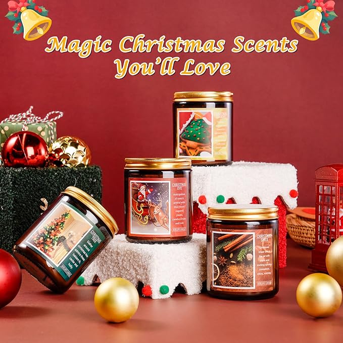 Christmas Candle Set | 4Pack Scented Candles Holiday Candle Gifts - Soy Candles Home Scented, Xmas Gift for Women and Men - Scents of Christmas Tree/Spice/Cookies/EVE-Ruum Studio Home