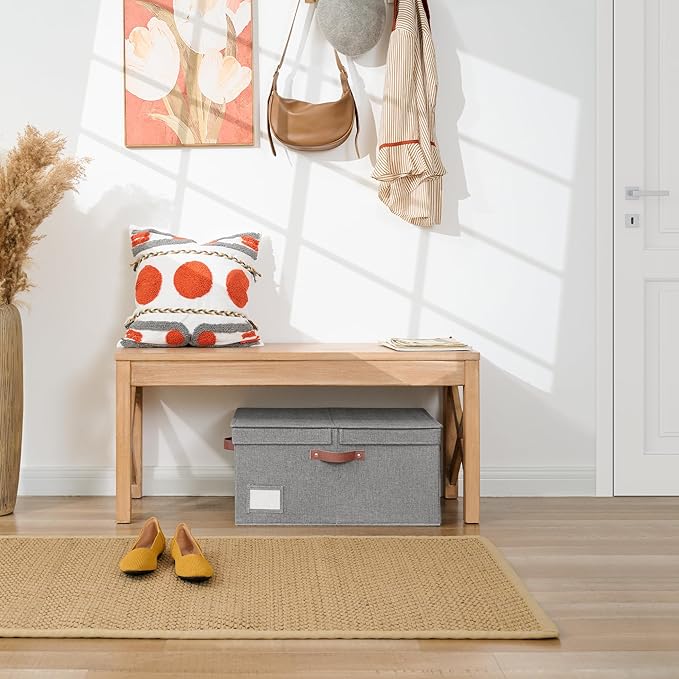 GRANNY SAYS Large Storage Bins With Lids, Decorative Boxes, Fabric Containers With Double-Open Lid and Divider, Collapsible Clothes Organizers, 63L Linen for Closet, Dark Gray-Ruum Studio Home