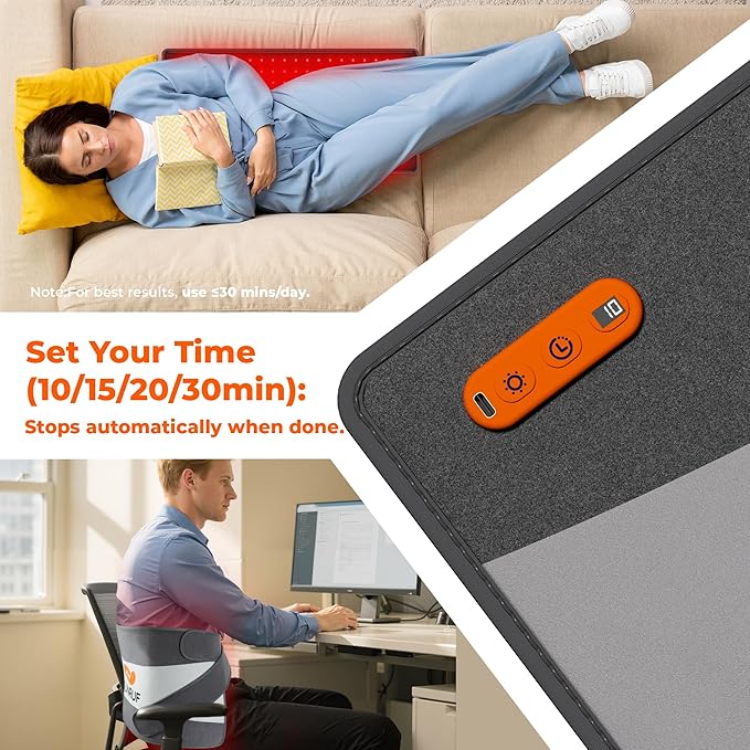 Red Light Therapy for Body, 25.2"x13" Large Light Therapy Pad with Timer, 660&850nm Infrared Light Therapy for Back Waist Shoulder Knee Joint, 10000mAh Cordless Using Home Outdoor, Gift for Women Men-Ruum Studio Home