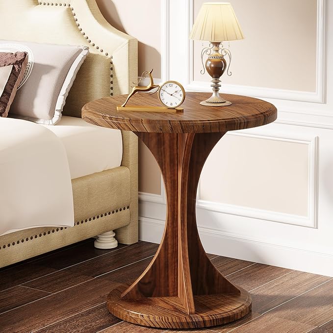 Tribesigns Round End Table for Living Room, Wood Side Table Set of 2, Mid-Century Bedside Nightstand for Bedroom, Accent Table, Easy Assembly, Vintage Brown-Ruum Studio Home