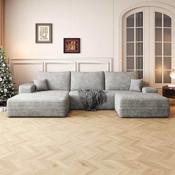 108" Sectional Couches for Living Room Modern Modular Sofa with L-Shape Couchs Upholstered Boneless Couch Deep Seat Sectional Couch with Chaise (Grey, Left Facing Chaise+2Seaters+1Ottoman)-Ruum Studio Home