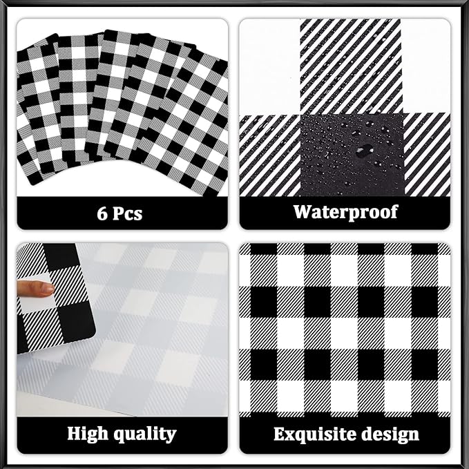 Black and White Plastic Placemats Set of 6 Check Plaid Table Mats Black Buffalo Plaid Place Mats Wipe Clean Washable Table Placemats for Indoor Outdoor Heat Resistant Kitchen Dining Table-Ruum Studio Home