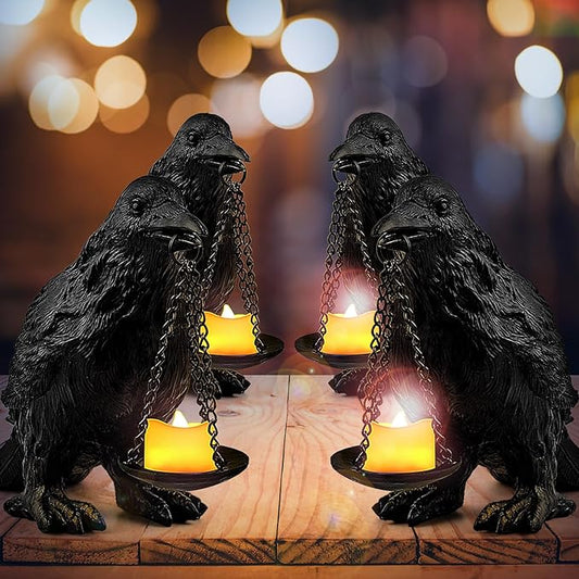 Raven Gothic Home Decor Fake Crow Light Holder Raven Lamp Tealight Candle Holder Resin Raven Statue 4PCS-Ruum Studio Home