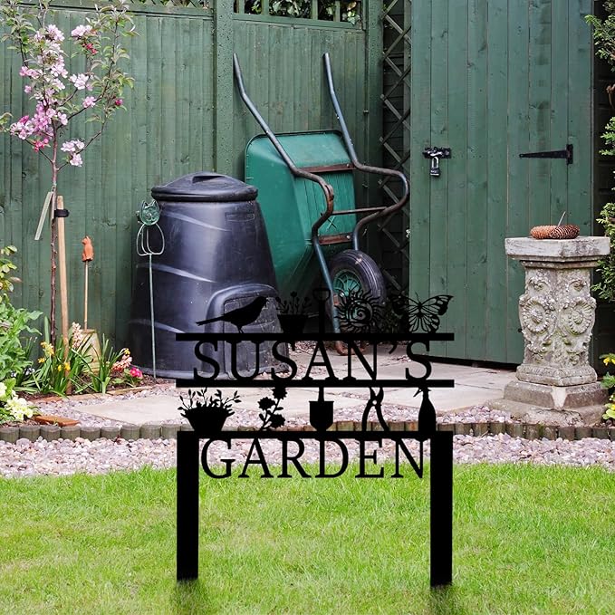 Personalized Garden Sign, Custom Garden Tools Sign with Stakes, Garden Sign with Last Name, Personalized Flower Garden Name Sign, Yard Sign, Lawn Sign, Custom Family Name Garden Sign, Farmhouse Decor-Ruum Studio Home