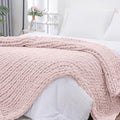 Bigacogo Chunky Knit Throw Blanket for Couch, 51x63 inches, 100% Hand Knitted with Thick Jumbo Chenille Yarn, Cozy Soft Large Rope Knot Cable Crochet Blankets for Sofa Bed Living Room, Rose Tan-Ruum Studio Home