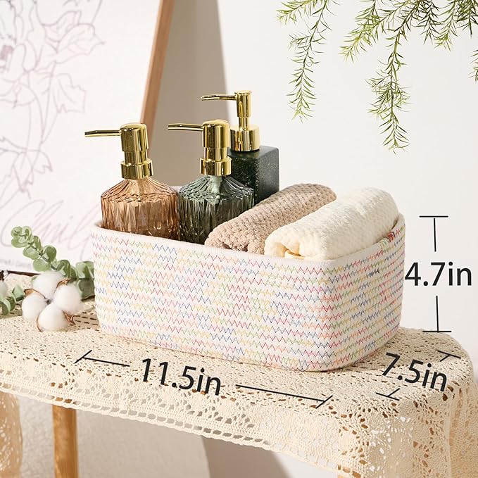 Small Storage Baskets for Organizing | Closet Organizer Bins | Shelf Toy Basket | Woven Rope Baskets | Cube Decorative Box | Shallow Basket | 11.5x7.5x4.7” | 4 Packs Rainbow-Ruum Studio Home
