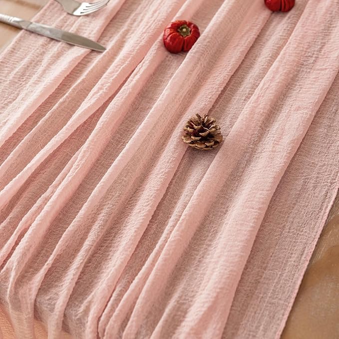 6pcs Pink Gauze Rustic Cheesecloth Table Runner 120 Inch 10 FT for Wedding Baby Shower Bridal Shower Birthday Engagement Garden Outdoor Party Long Sheer Boho Decorations-Ruum Studio Home