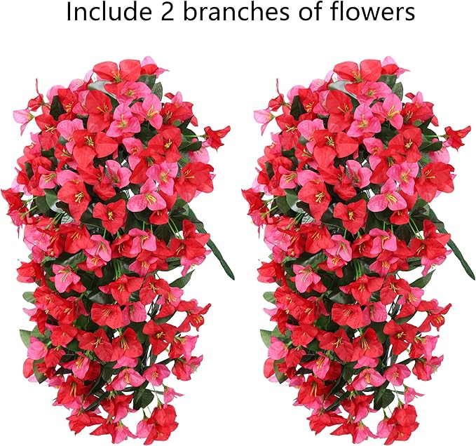Faux Bougainvillea Artificial Flowers Plants for Outdoors Outside Decoration, 2pcs Fake Flowers Silk Long Trailing Vines UV Resistant Realistic for Front Door Porch Planter Urn Patio Balcony Yard, Mix-Ruum Studio Home
