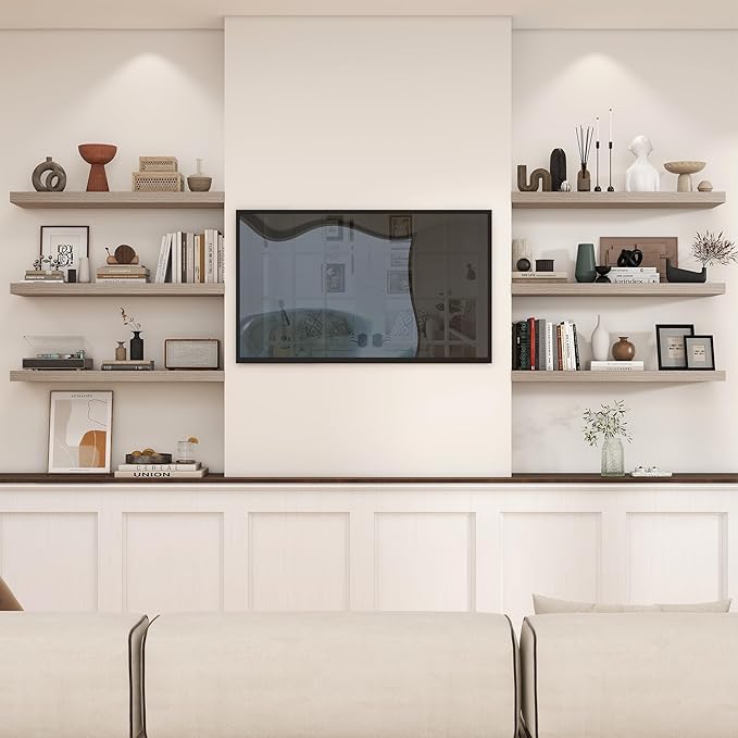 Heimlove 36 Inch Floating Shelves for Wall,10 Inch Deep Grey Wood Shelves with Invisible Brackets,Wall Mounted Storage & Display Shelves for Bedroom,Living Room,Kitchen,Office-Ruum Studio Home