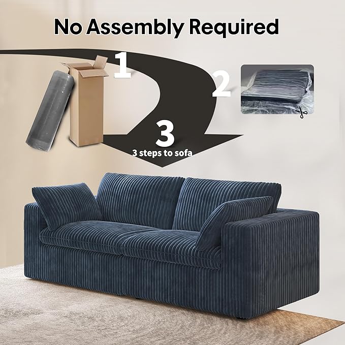 78.74" LoveSeat Cloud Sofa,Modular Sectional Couch,Modern Deep Seat Upholstered Couches with Plush Corduroy Fabric for Living Room Furniture,Bedroom and Apartment,No Assembly Required,Blue-Ruum Studio Home