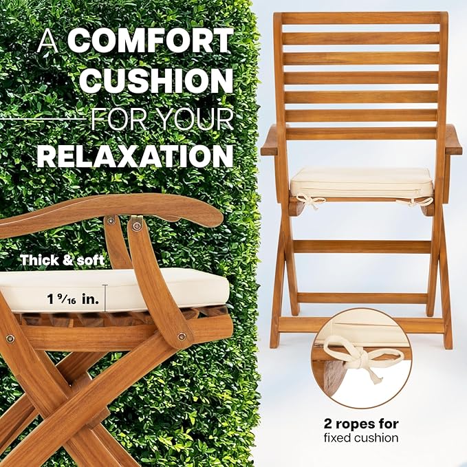 IDZO, Percy Chairs Heavy Duty 400lbs Capacity Set of 2 w/Cushion, FSC Acacia Outdoor Furniture, Teak Finish, Fully Assembled, Wood Folding_Beige-Ruum Studio Home
