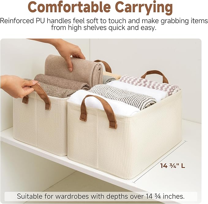 StorageWorks Storage Bins, Shelves Baskets for Organizing, Fabric Closet Organizers with Handles, Metal Frame, Beige（Texture）, 2-Pack-Ruum Studio Home