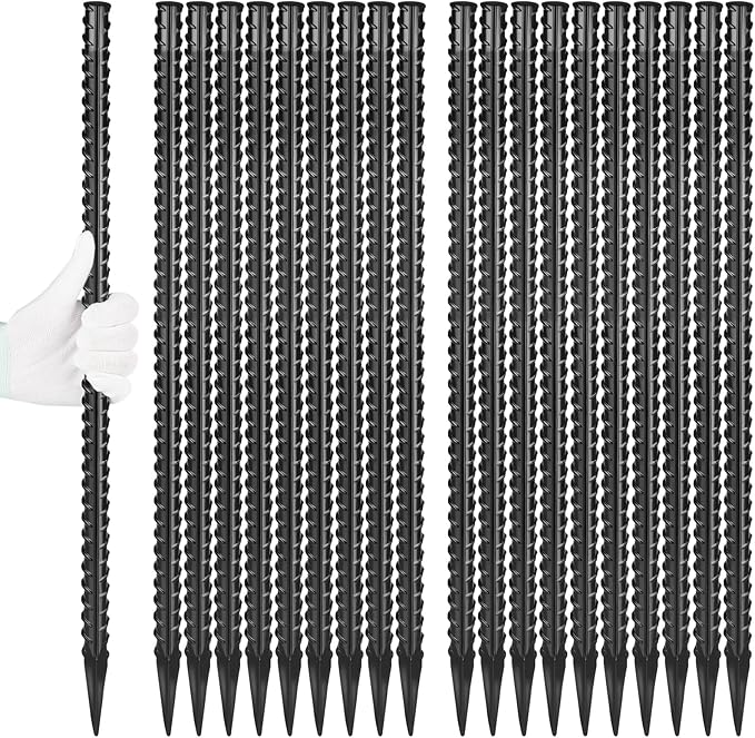 24 Inches Straight Rebar Stakes(20-Pack), 1/2" Diameter Steel Metal Stakes for Garden with Chisel Point End Heavy Duty Ground Anchors for Landscape, Concrete Form, Camping & Trapping Black-Ruum Studio Home