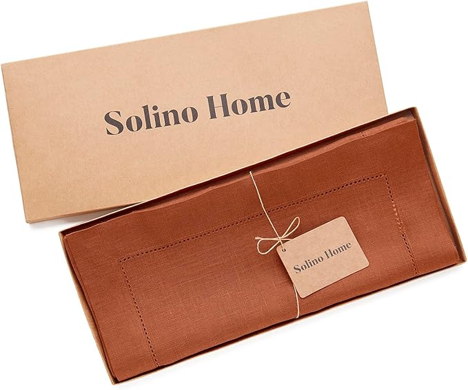 Solino Home Linen Hemstitch Table Runner 36 Inches - 100% Pure Linen Cinnamon Table Runner 14 x 36 Inch Ideal for Dresser and Coffee Tables - Classic Hemstitch - Fall, Autumn, Halloween, Thanksgiving-Ruum Studio Home