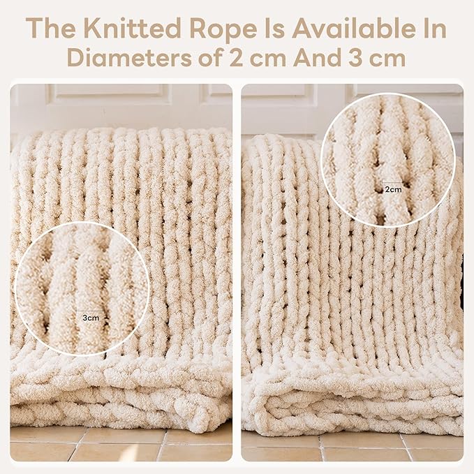 Chunky Knit Blanket - Luxury Soft Cozy 61 * 79 Bold Throw Blanket,100% Woven Blanket Rope Knot Throw Blanket for Couch, Sofa, Home Decor, Gift - Machine Washable（Cream）-Ruum Studio Home