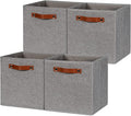 HNZIGE Shelf Storage Cubes Bins for Organizing, Set of 4, Cabby Fabric Cube 11x11 Closet Organizer with Handles (Gray)-Ruum Studio Home