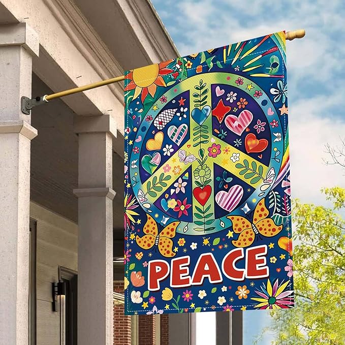 Peace Garden Flag Butterfly Flowers Art Garden Yard Flags Double Sided Colorful Farmhouse Holiday Decorative Yard Flag, Porch Outdoor Decoration Sign Banner (28X40INCH)-Ruum Studio Home