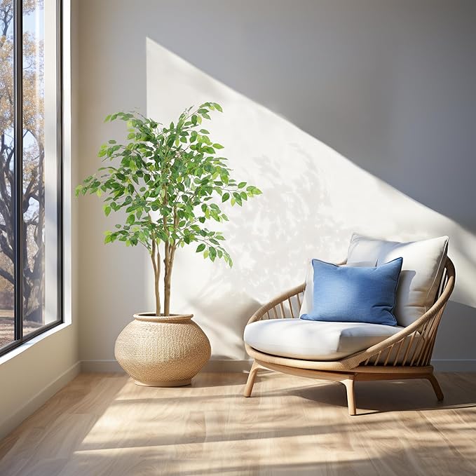 Tall UV Resistant Ficus Tree Artificial，4ft(48in) Faux Ficus Tree with Realistic Smooth and Shiny Leaves， Fake Trees Indoor Outdoor for Home Office Living Room Bedroom Foyer Porch Decor.-Ruum Studio Home