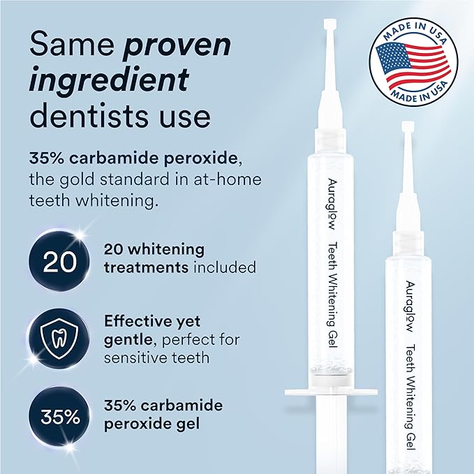 Auraglow Teeth Whitening Kit, LED Accelerator Light, 35% Carbamide Peroxide Teeth Whitening Gel, 20+ Whitening Treatments, Whitens up to 10 Shades in 7 Days-Ruum Studio Home