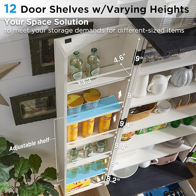 72" Farmhouse Kitchen Pantry Cabinet with Drawer, Tall Storage Cabinet with 2 Barn Doors and Shelves, Versatile Large Rustic Cupboard for Dining Room, Bathroom, Living Room, Laudry, White-Ruum Studio Home
