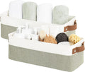 StorageWorks Narrow Storage Bins, Small Basket for Closet and Shelves, Fabric Organizer with Handles, Toilet Paper Storage, Green and White, 2-Pack-Ruum Studio Home
