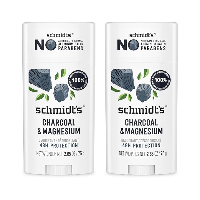 Schmidt's Aluminum-Free Vegan Deodorant Charcoal & Magnesium with 48 Hour Odor Protection, 2 Count for Women and Men, Natural Ingredients, Cruelty-Free, 2.65 oz, Pack of 2-Ruum Studio Home