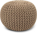 REDEARTH Round Pouf Ottoman - Hand Knitted Cable Boho Poof Home Décor Pouffe Circular Footrest for Living Room - Bedroom - Lounge - 100% Cotton (19.5"x19.5"x14") - Beige-Ruum Studio Home
