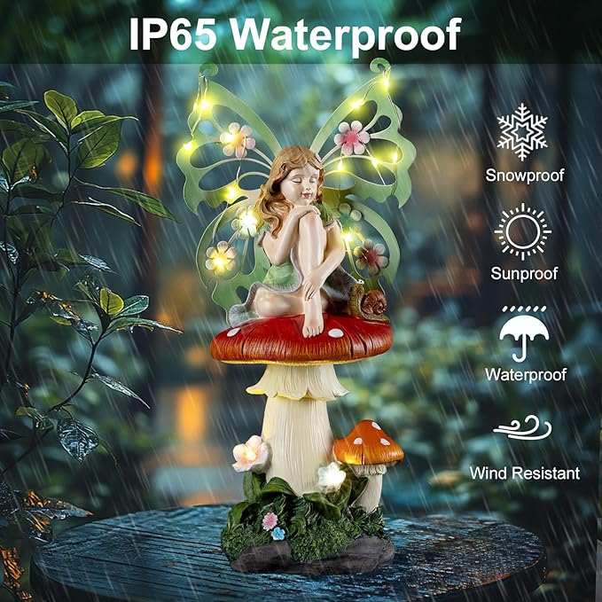 Solar Fairy Garden Decor Flower Fairies Mushroom Figurines with Snail Decor Gifts for Women Mom Miniature Fairy Figurine for Lawn Garden Patio Yard Decorations Outdoor Statue-Ruum Studio Home
