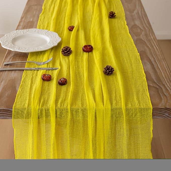 6pcs Yellow Gauze Rustic Cheesecloth Table Runner 120 Inch 10 FT for Wedding Baby Shower Bridal Shower Birthday Engagement Garden Outdoor Party Long Sheer Boho Decorations-Ruum Studio Home