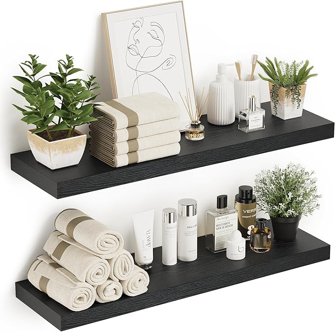 Black Floating Shelves for Wall 10 inch Deep, 36” x 10.3” x 1.8”, Large Wall Shelves for Bedroom, Bathroom, Living Room, Kitchen, Office, Modern Shelf Home Decor with Invisible Bracket-Ruum Studio Home