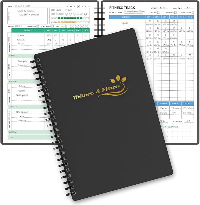 Wellness Planner & Fitness Log - Daily Diet & Health Journal with Weight Loss, Wellness Journal Notebook for Tracking Fitness, Sleep, Nutrition, Meal, Habits, A5(5.8 x 8.6 inch) (Black Golden)-Ruum Studio Home