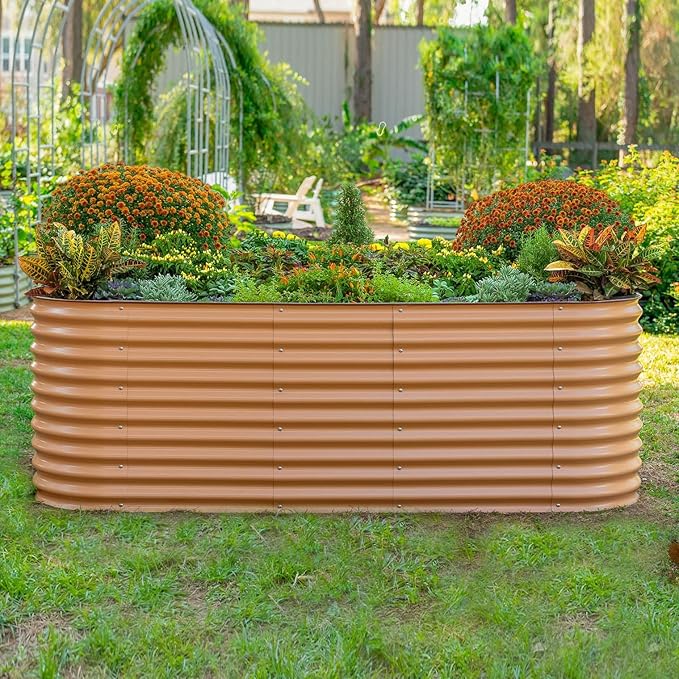 Vego garden 32" Extra Tall Raised Garden Bed Kits, 6 in 1 Modular Raised Planter Box for Vegetables Flowers Fruits Oval Metal Raised Garden, Terra Cotta-Ruum Studio Home
